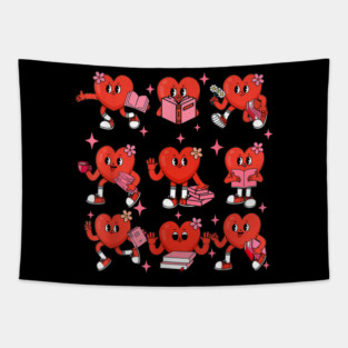 Heart Reading Books Valentine Book Lover Tapestry