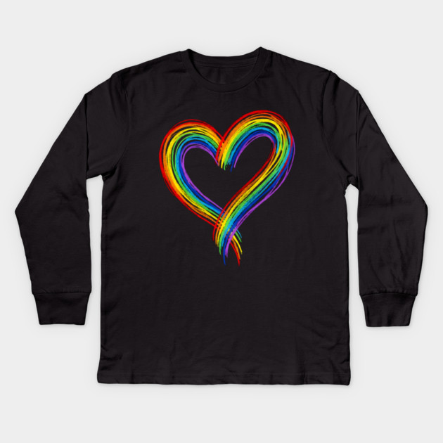 Rainbow Heart Kids Long Sleeve T-Shirt by Creatifly Graphic Tees