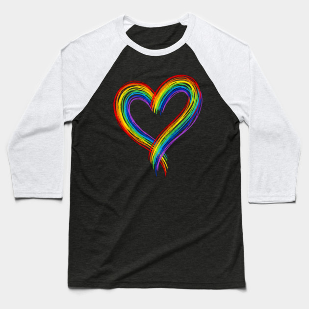 Rainbow Heart Baseball T-Shirt by Creatifly Graphic Tees
