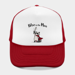 Cute Raccoon Knight Proclaims "Woo to the Hoo!" cheer Hat