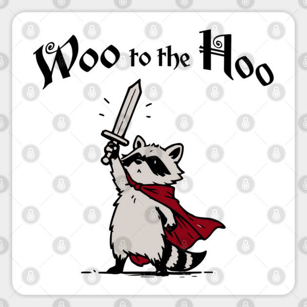 Cute Raccoon Knight Proclaims "Woo to the Hoo!" cheer Sticker by Luxinda
