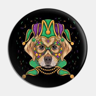 Mardi Gras Dog Wearing Carnival Mask Party Vibes Pin