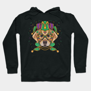 Mardi Gras Dog Wearing Carnival Mask Party Vibes Hoodie