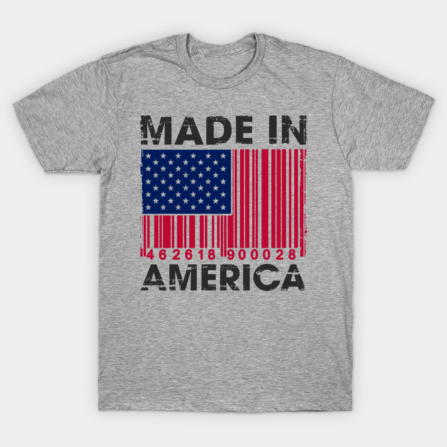 Made in America Barcode Flag Patriotic Humor T-Shirt by Anticorporati