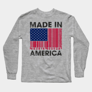 Made in America Barcode Flag Patriotic Humor Long Sleeve T-Shirt
