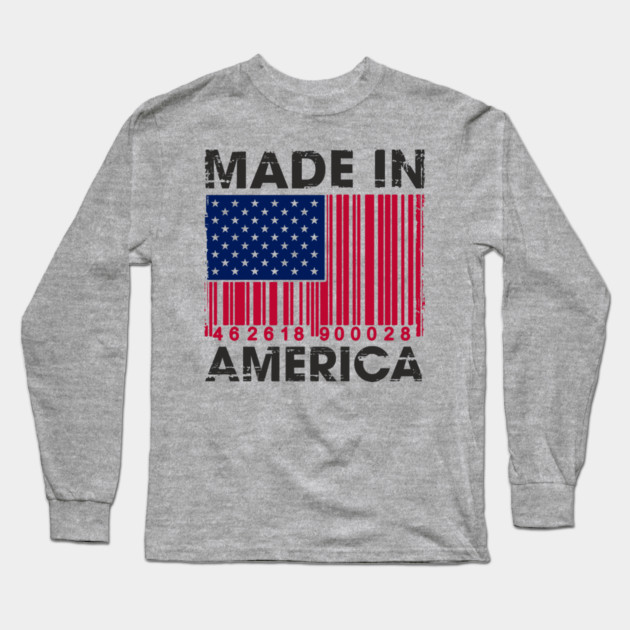 Made in America Barcode Flag Patriotic Humor Long Sleeve T-Shirt by Anticorporati