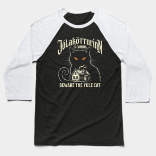 Yule Cat Jólakötturinn Icelandic Folklore Monster Christmas Horror Baseball T-Shirt