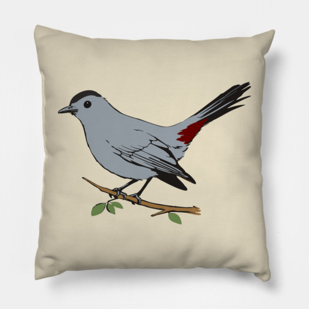 American Gray Catbird Pillow by DonWillisJrArt