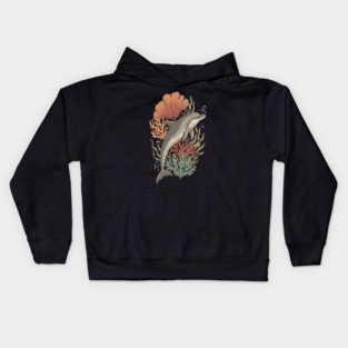 Dynamic Bottlenose Dolphin Coral Art Kids Hoodie