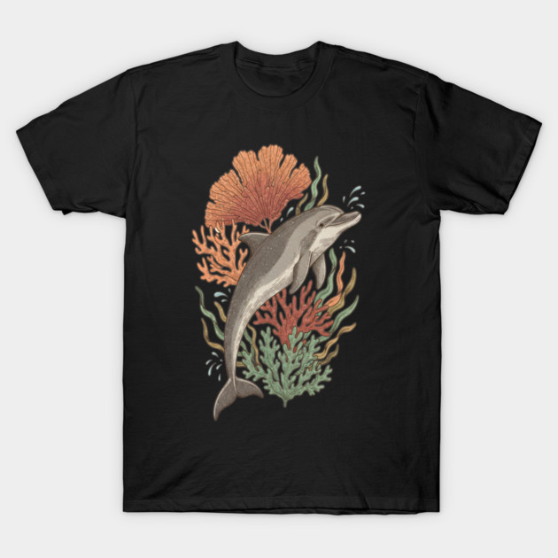 Dynamic Bottlenose Dolphin Coral Art T-Shirt by BirdsnStuff