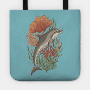 Dynamic Bottlenose Dolphin Coral Art Tote