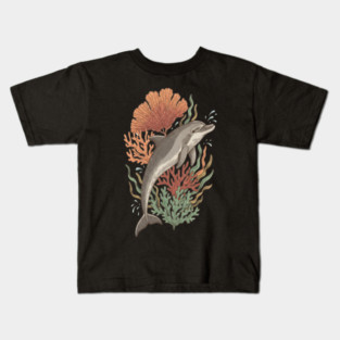 Dynamic Bottlenose Dolphin Coral Art Kids T-Shirt