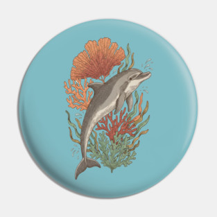 Dynamic Bottlenose Dolphin Coral Art Pin