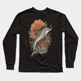 Dynamic Bottlenose Dolphin Coral Art Long Sleeve T-Shirt