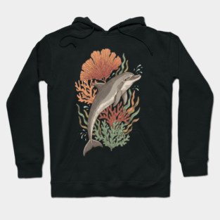 Dynamic Bottlenose Dolphin Coral Art Hoodie