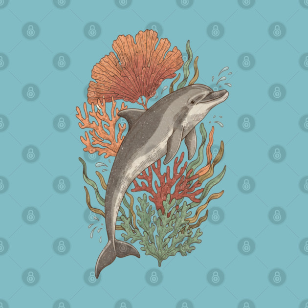 Dynamic Bottlenose Dolphin Coral Art by BirdsnStuff