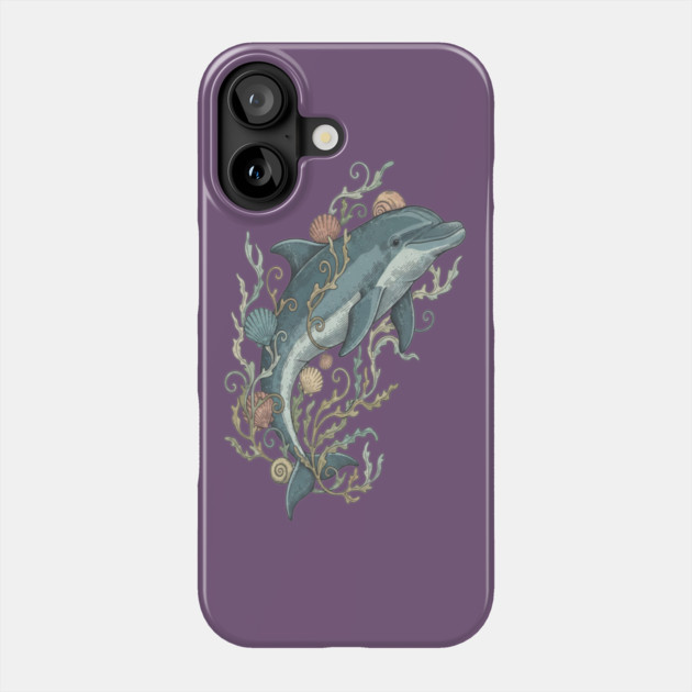 Nautical Bottlenose Dolphin and Seashells Phone Case by BirdsnStuff