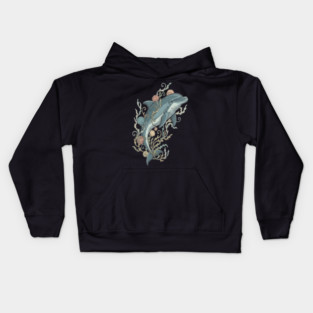 Nautical Bottlenose Dolphin and Seashells Kids Hoodie
