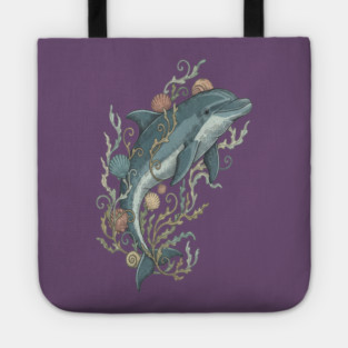 Nautical Bottlenose Dolphin and Seashells Tote