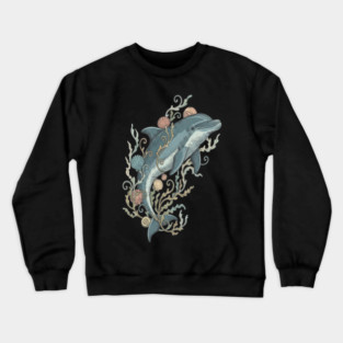 Nautical Bottlenose Dolphin and Seashells Crewneck Sweatshirt