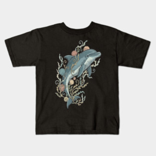 Nautical Bottlenose Dolphin and Seashells Kids T-Shirt