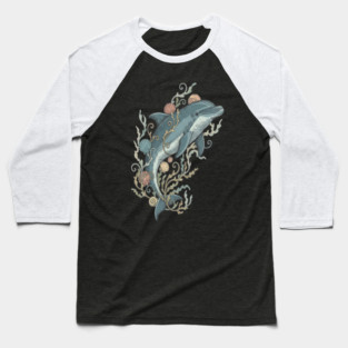 Nautical Bottlenose Dolphin and Seashells Baseball T-Shirt