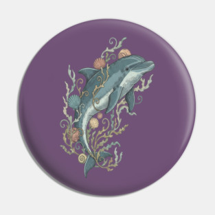 Nautical Bottlenose Dolphin and Seashells Pin