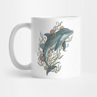 Nautical Bottlenose Dolphin and Seashells Mug