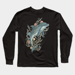 Nautical Bottlenose Dolphin and Seashells Long Sleeve T-Shirt