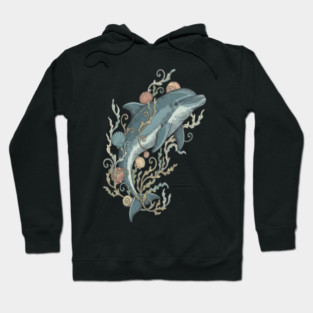 Nautical Bottlenose Dolphin and Seashells Hoodie