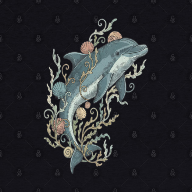 Nautical Bottlenose Dolphin and Seashells by BirdsnStuff