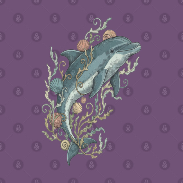 Nautical Bottlenose Dolphin and Seashells by BirdsnStuff