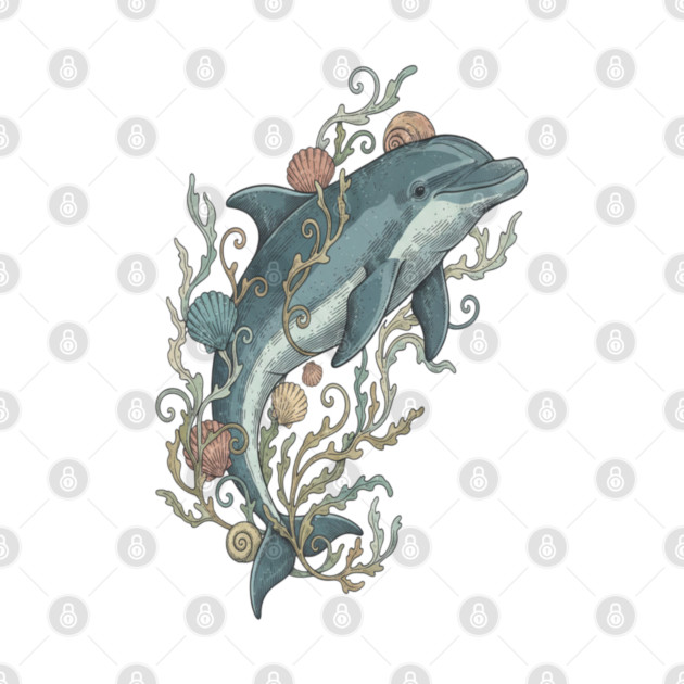 Nautical Bottlenose Dolphin and Seashells by BirdsnStuff