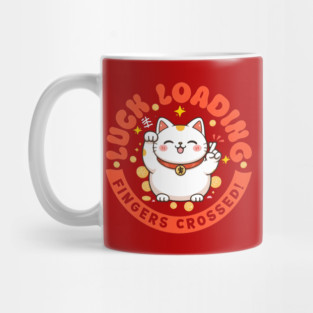 Luck Loading Fortune Cat Fingers Crossed Cute Good Luck Pun with Positive Vibes Mug