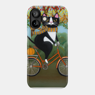 Tuxedo Cat Autumn Bicycle Ride Phone Case