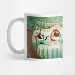 Cats and Rabbit Tea Party Mug