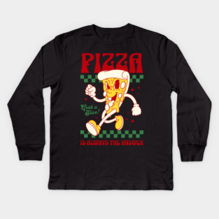 Vintage Pizza T-Shirt | Pizza Is Always The Answer Shirt | Retro Food Lover Tee | Funny Pizza Shirt | Aesthetic Y2K Graphic Tee Kids Long Sleeve T-Shirt