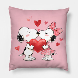 Snoopy Kiss With Cute Heart Awesome Snoopy Love Couple Illustration Pillow