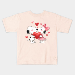 Snoopy Kiss With Cute Heart Awesome Snoopy Love Couple Illustration Kids T-Shirt