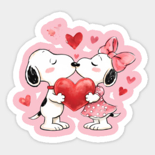 Snoopy Kiss With Cute Heart Awesome Snoopy Love Couple Illustration Sticker