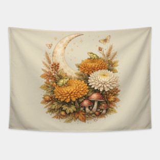 Fairycore November Birth Flower Chrysanthemum – Botanical Illustration Tapestry