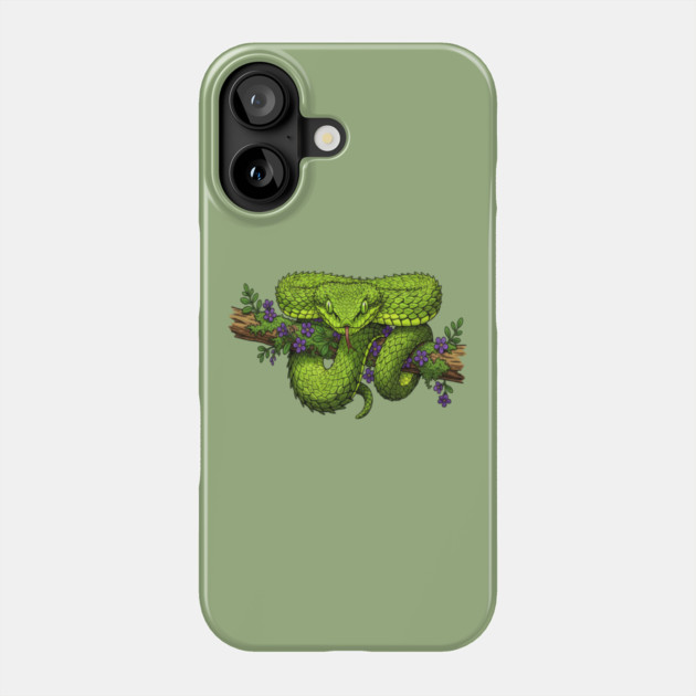 Bush Viper With Purple Flowers Phone Case by BirdsnStuff