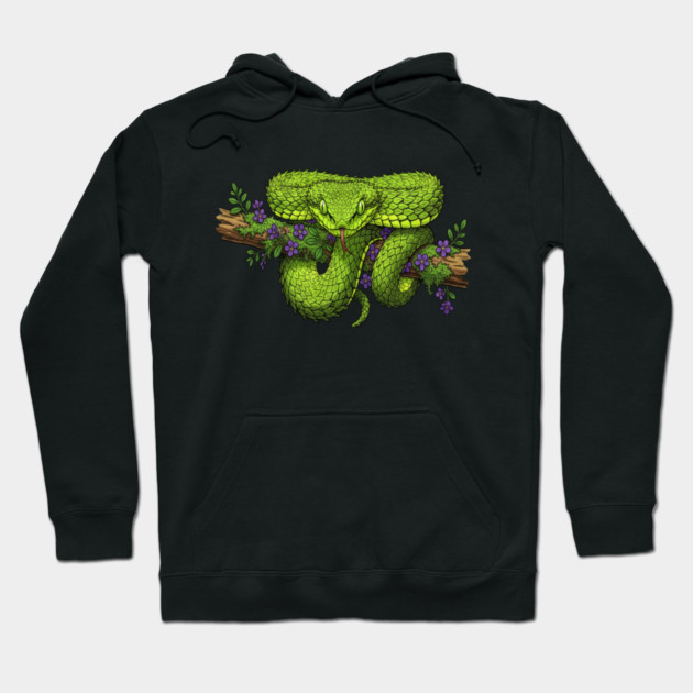 Bush Viper With Purple Flowers Hoodie by BirdsnStuff
