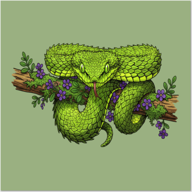 Bush Viper With Purple Flowers Wall Art by BirdsnStuff