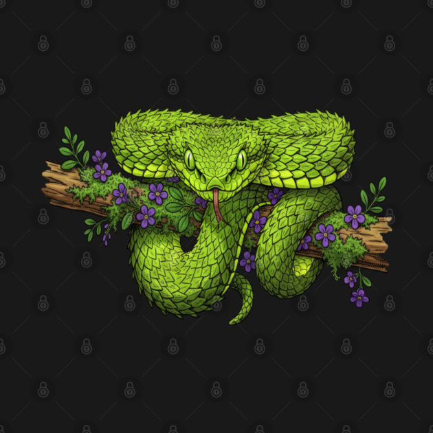Bush Viper With Purple Flowers by BirdsnStuff