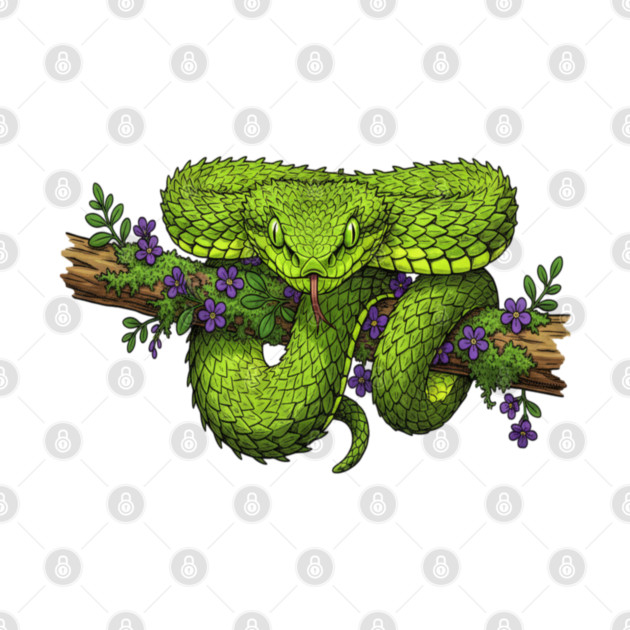 Bush Viper With Purple Flowers by BirdsnStuff