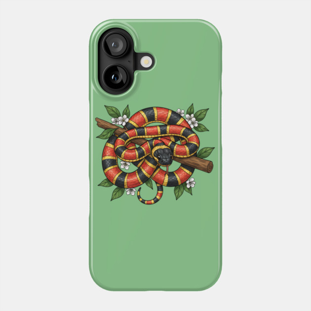 Coral Snake in Blooming Forest Phone Case by BirdsnStuff