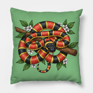 Coral Snake in Blooming Forest Pillow
