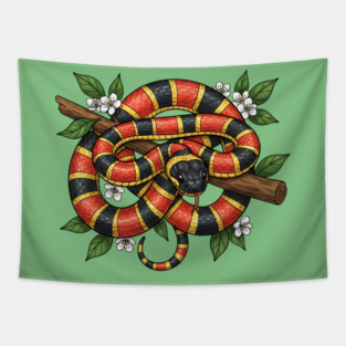 Coral Snake in Blooming Forest Tapestry