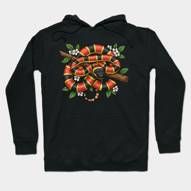 Coral Snake in Blooming Forest Hoodie by BirdsnStuff